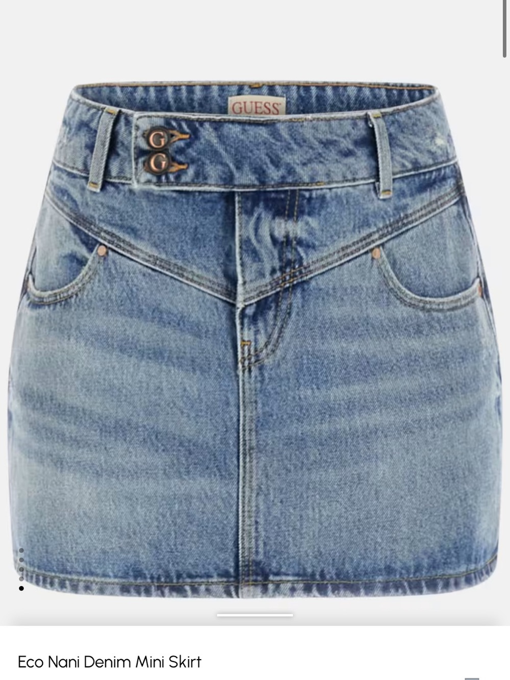 GUESS Denim Mini Skirt in Light Blue with V-Seam Waist
